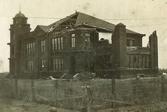 Courtesy of Matagorda County Museum The damage was extensive at the Jefferson Davis School on 4th Street and Avenue. L, facing 4th.
